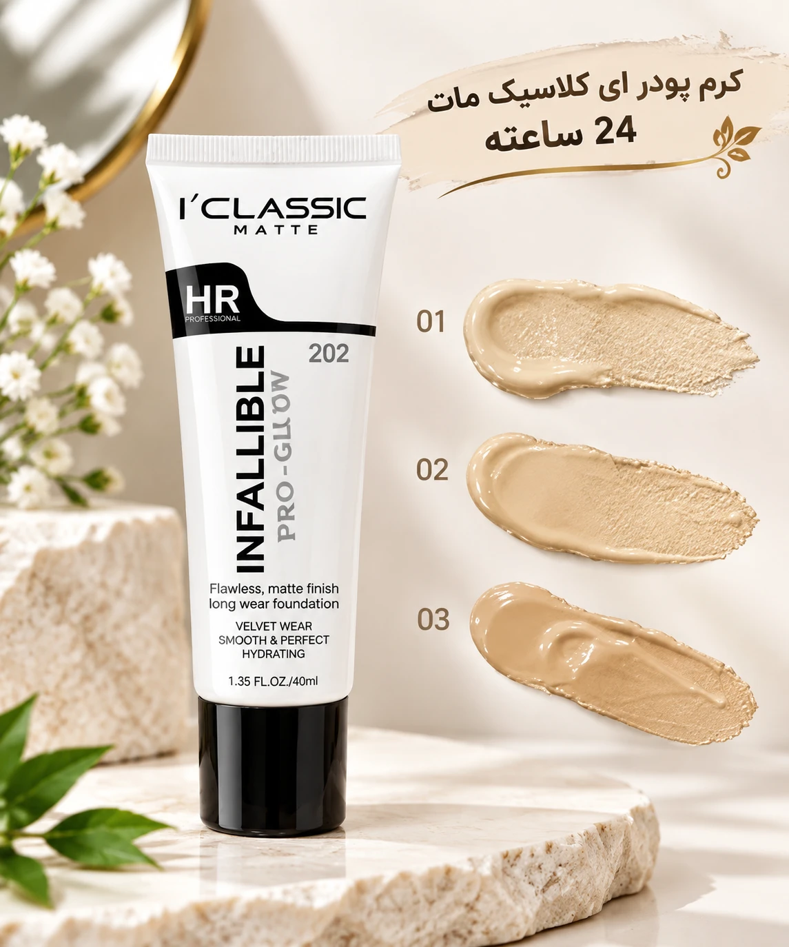 کرم پودر ای کلاسیک  مات 24 ساعته حاوی ابرسان دهی پوست